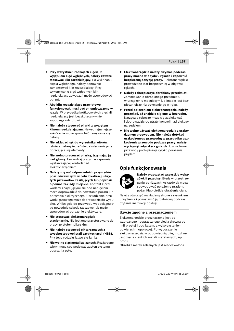 Opis funkcjonowania | Bosch GKS 160 Professional User Manual | Page 157 / 333