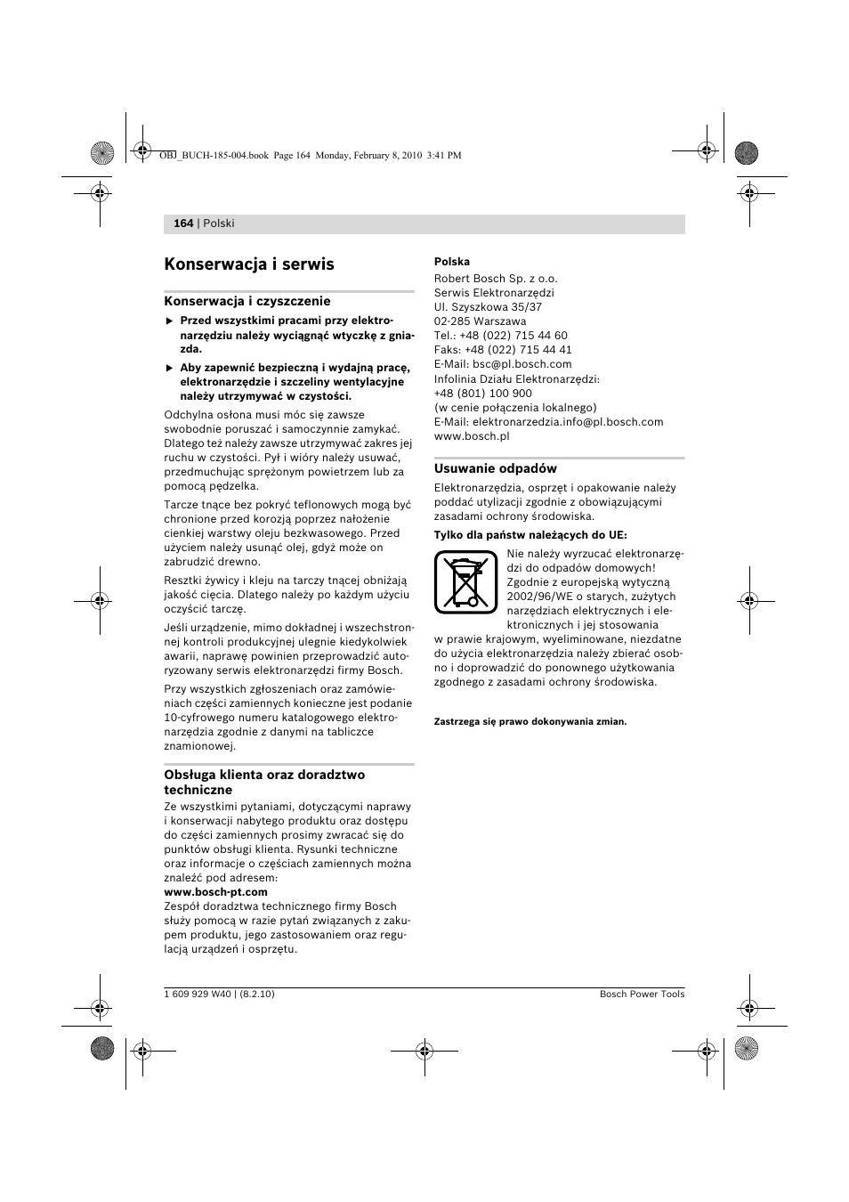 Konserwacja i serwis | Bosch GKS 160 Professional User Manual | Page 164 / 333