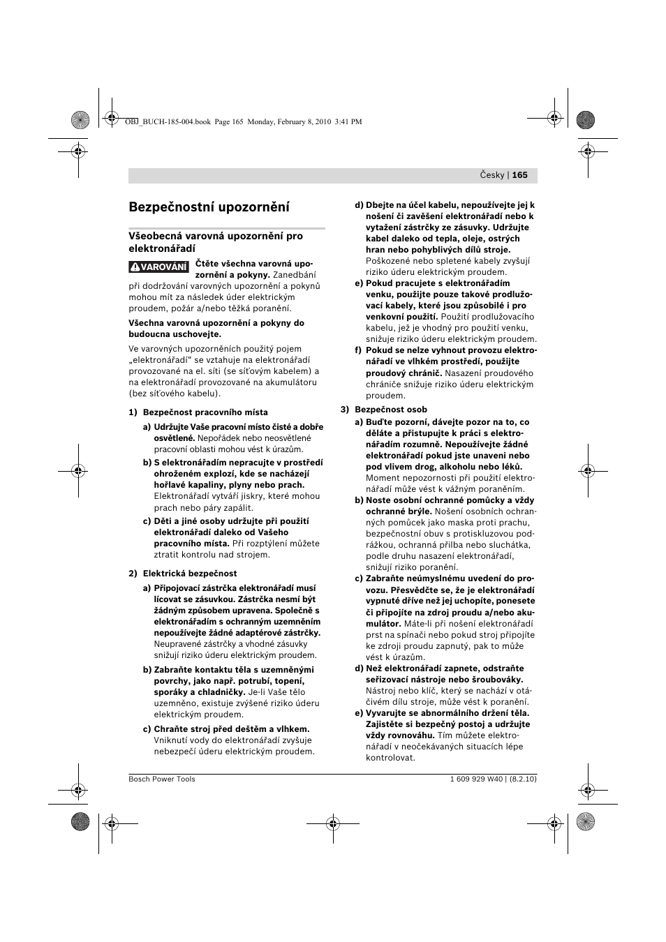 Bezpečnostní upozornění | Bosch GKS 160 Professional User Manual | Page 165 / 333