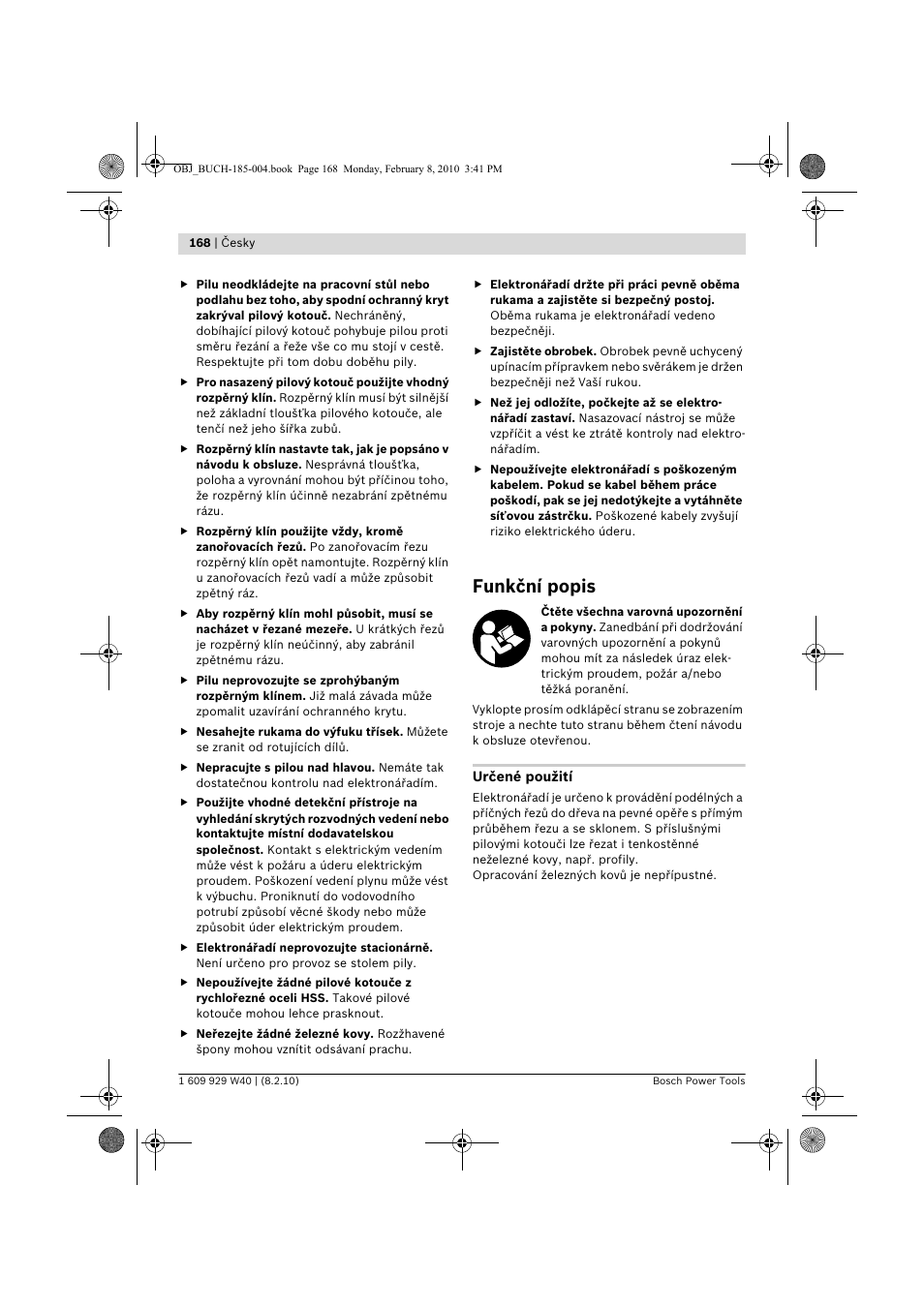 Funkční popis | Bosch GKS 160 Professional User Manual | Page 168 / 333