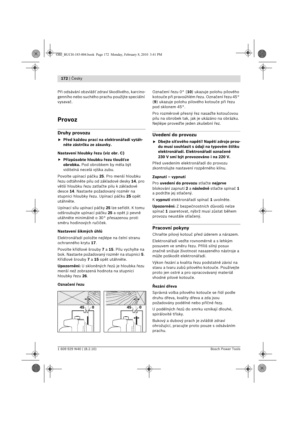 Provoz | Bosch GKS 160 Professional User Manual | Page 172 / 333