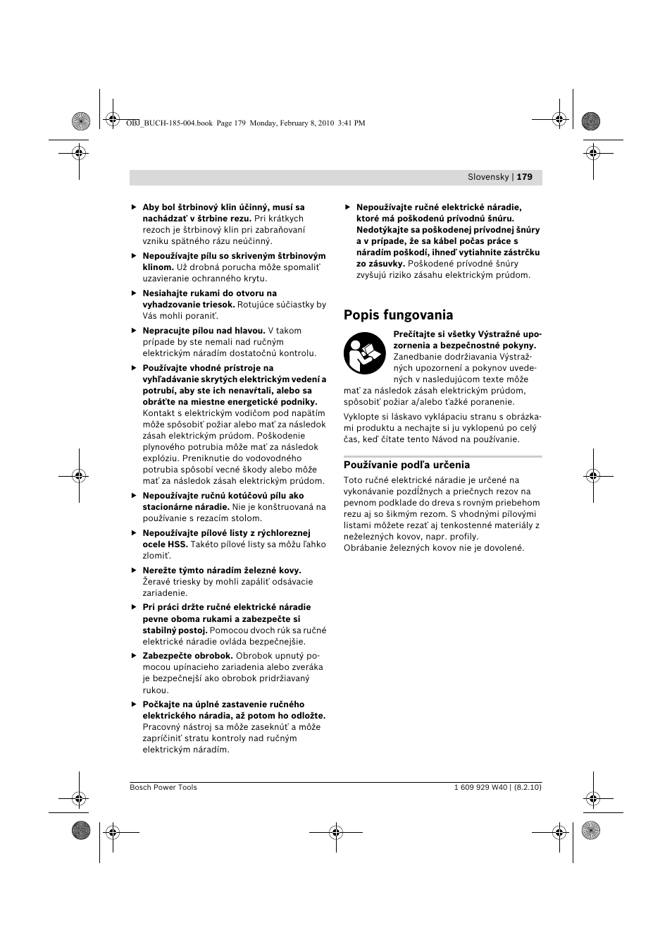 Popis fungovania | Bosch GKS 160 Professional User Manual | Page 179 / 333