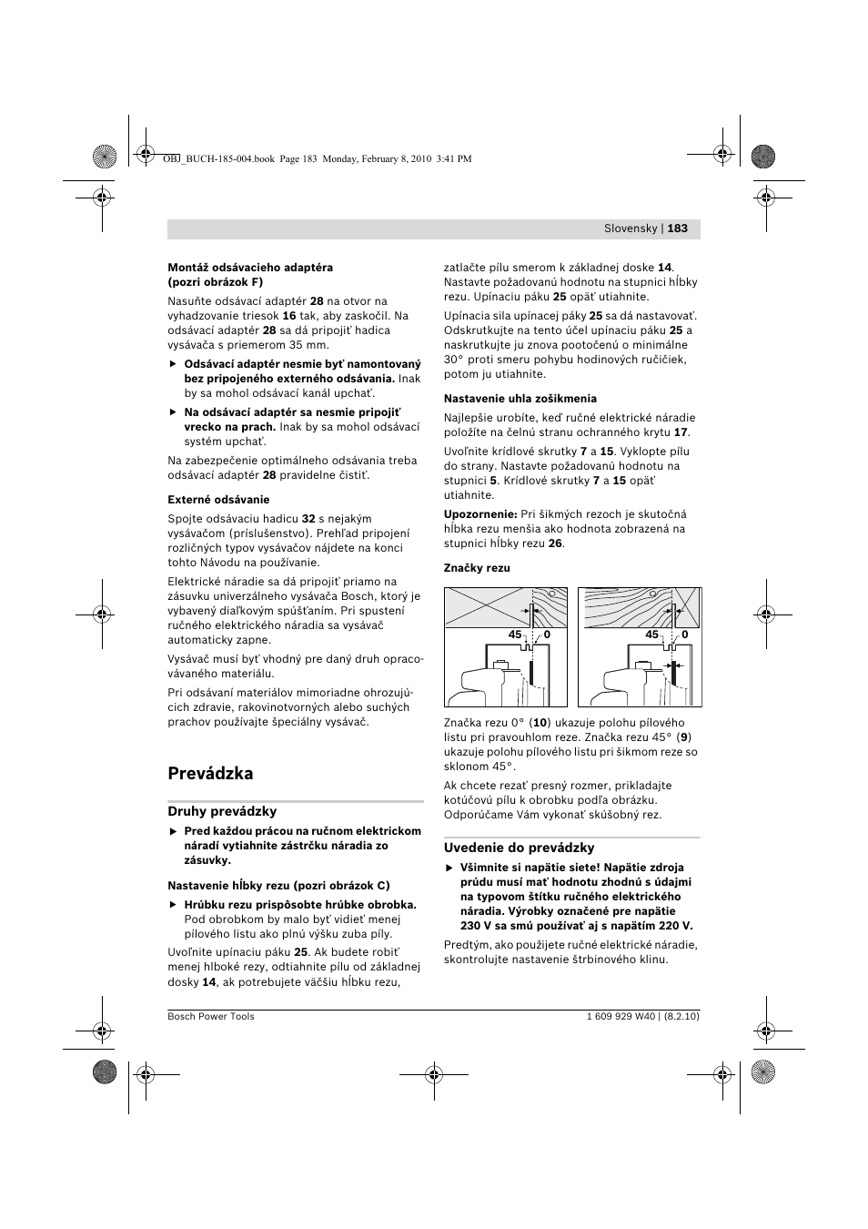 Prevádzka | Bosch GKS 160 Professional User Manual | Page 183 / 333