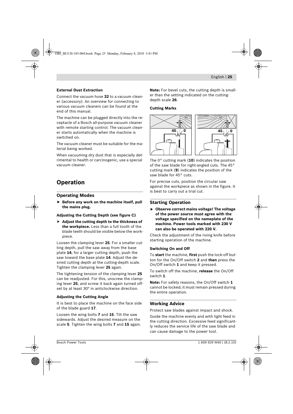 Operation | Bosch GKS 160 Professional User Manual | Page 25 / 333