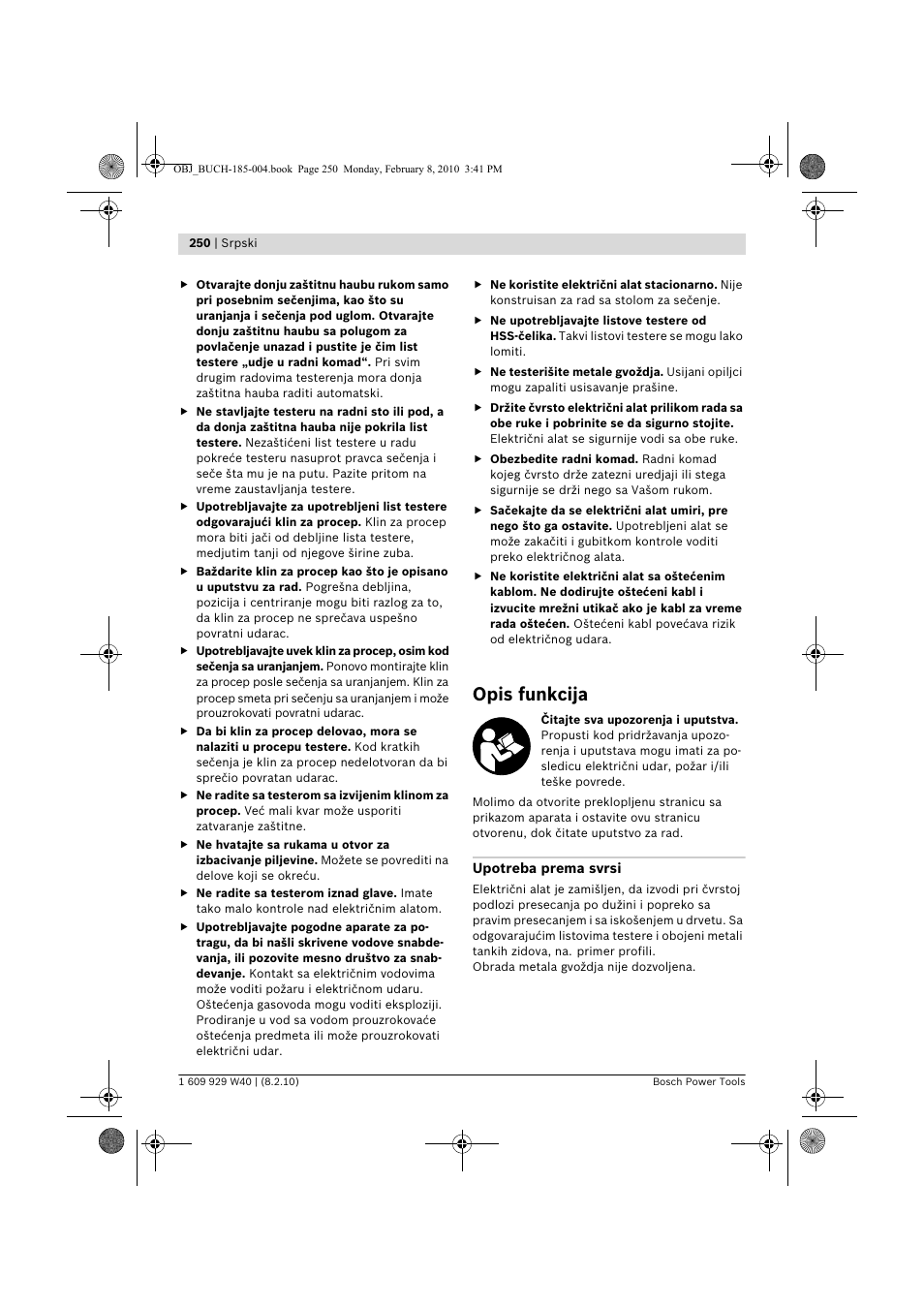 Opis funkcija | Bosch GKS 160 Professional User Manual | Page 250 / 333