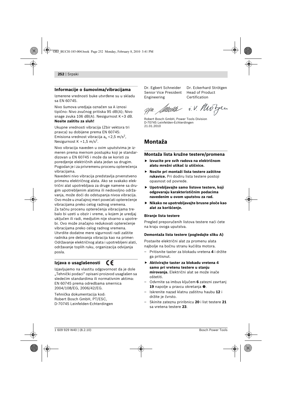 Montaža | Bosch GKS 160 Professional User Manual | Page 252 / 333