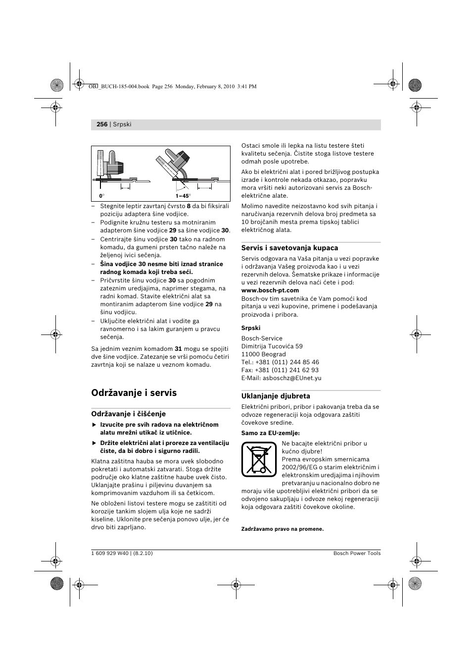 Održavanje i servis | Bosch GKS 160 Professional User Manual | Page 256 / 333