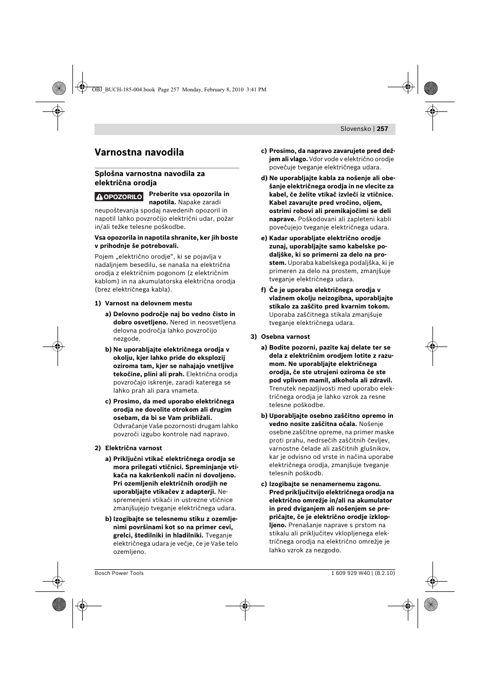 Varnostna navodila | Bosch GKS 160 Professional User Manual | Page 257 / 333