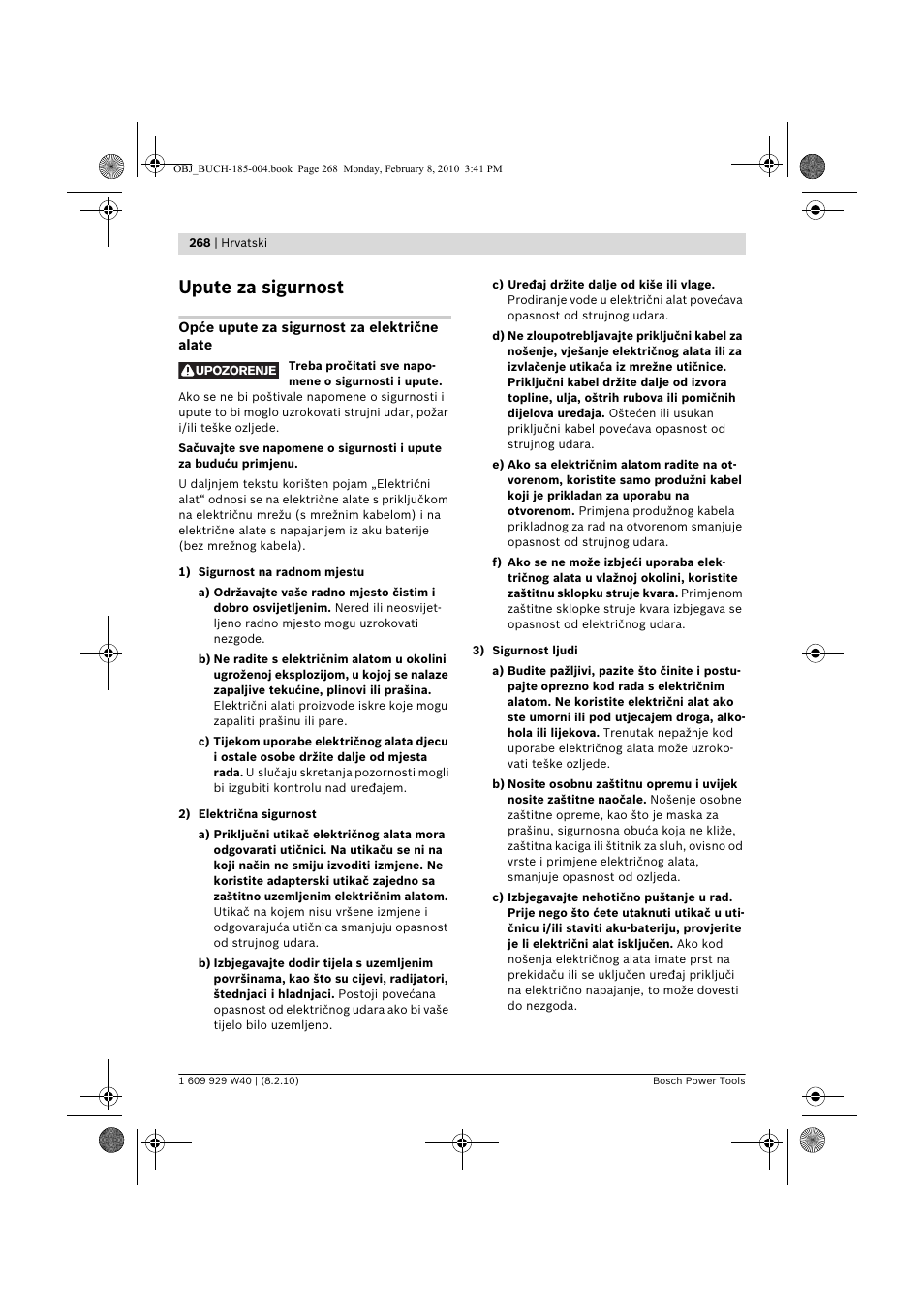 Upute za sigurnost | Bosch GKS 160 Professional User Manual | Page 268 / 333