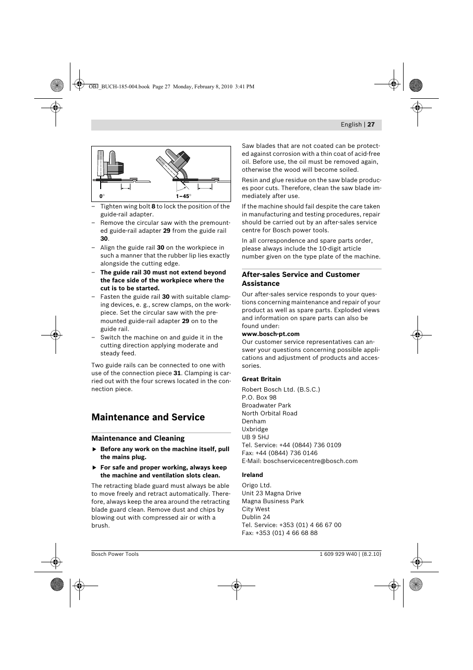 Maintenance and service | Bosch GKS 160 Professional User Manual | Page 27 / 333