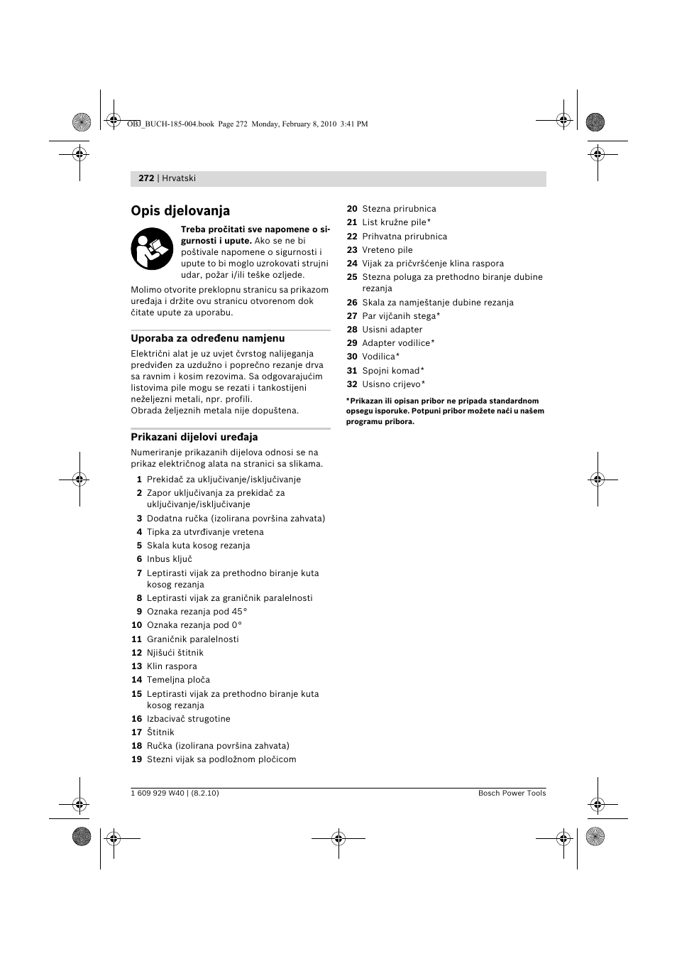 Opis djelovanja | Bosch GKS 160 Professional User Manual | Page 272 / 333