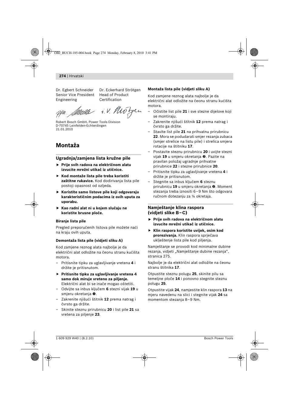 Montaža | Bosch GKS 160 Professional User Manual | Page 274 / 333