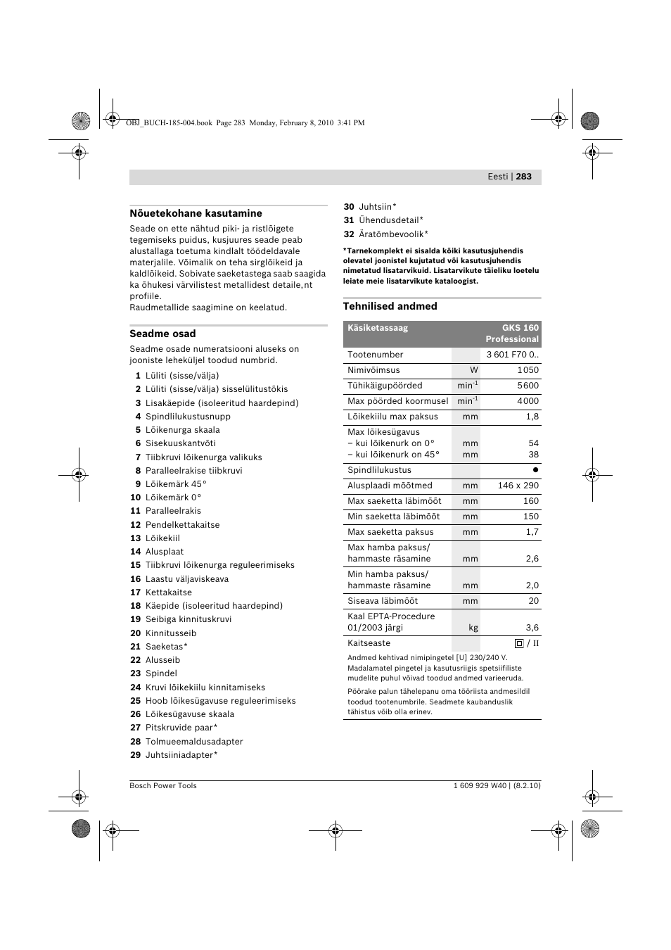 Bosch GKS 160 Professional User Manual | Page 283 / 333