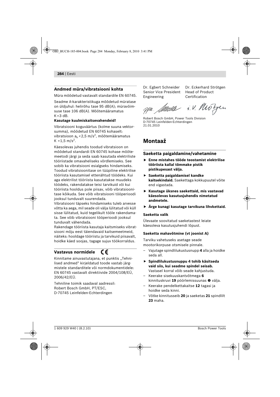 Montaaž | Bosch GKS 160 Professional User Manual | Page 284 / 333