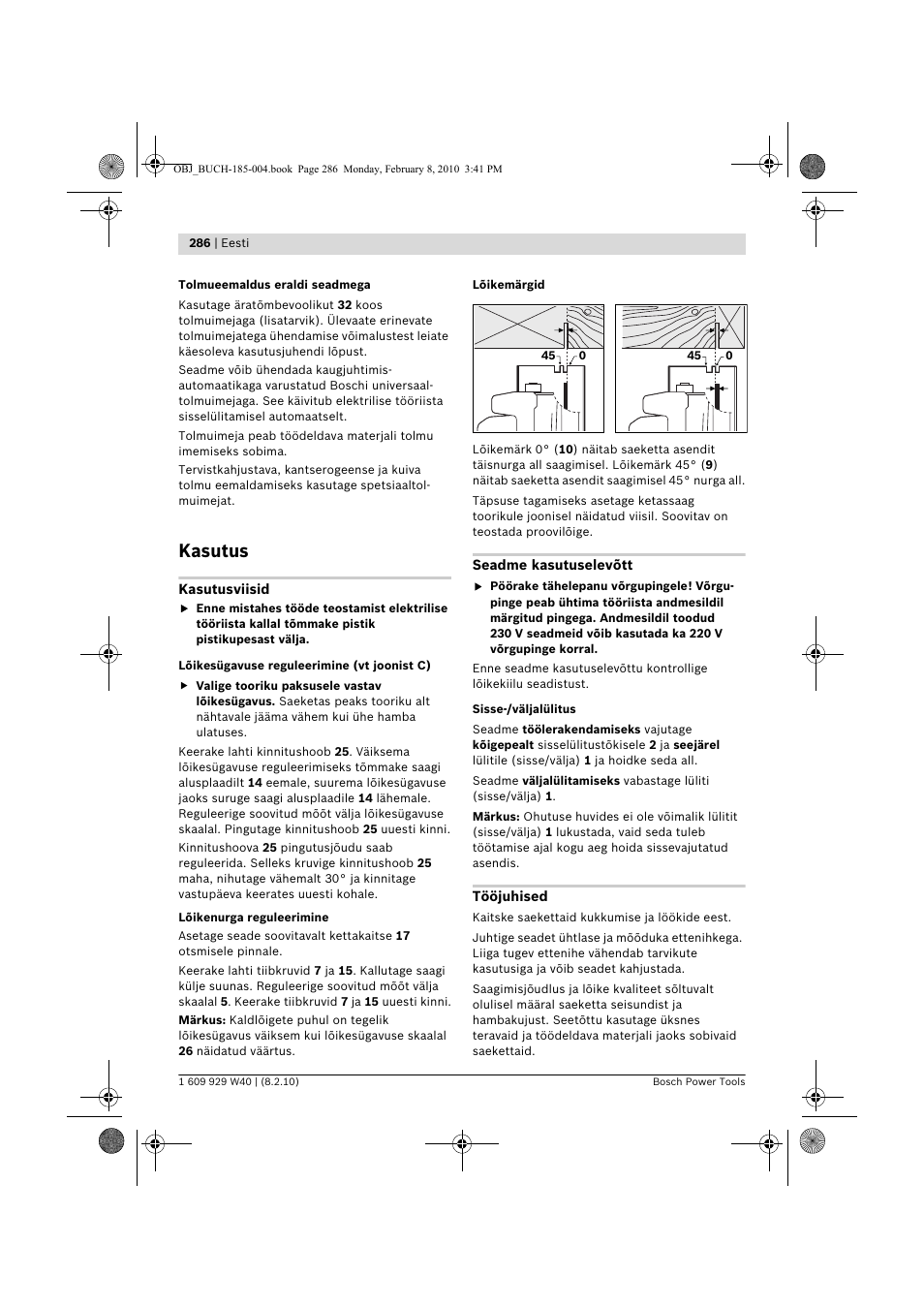 Kasutus | Bosch GKS 160 Professional User Manual | Page 286 / 333