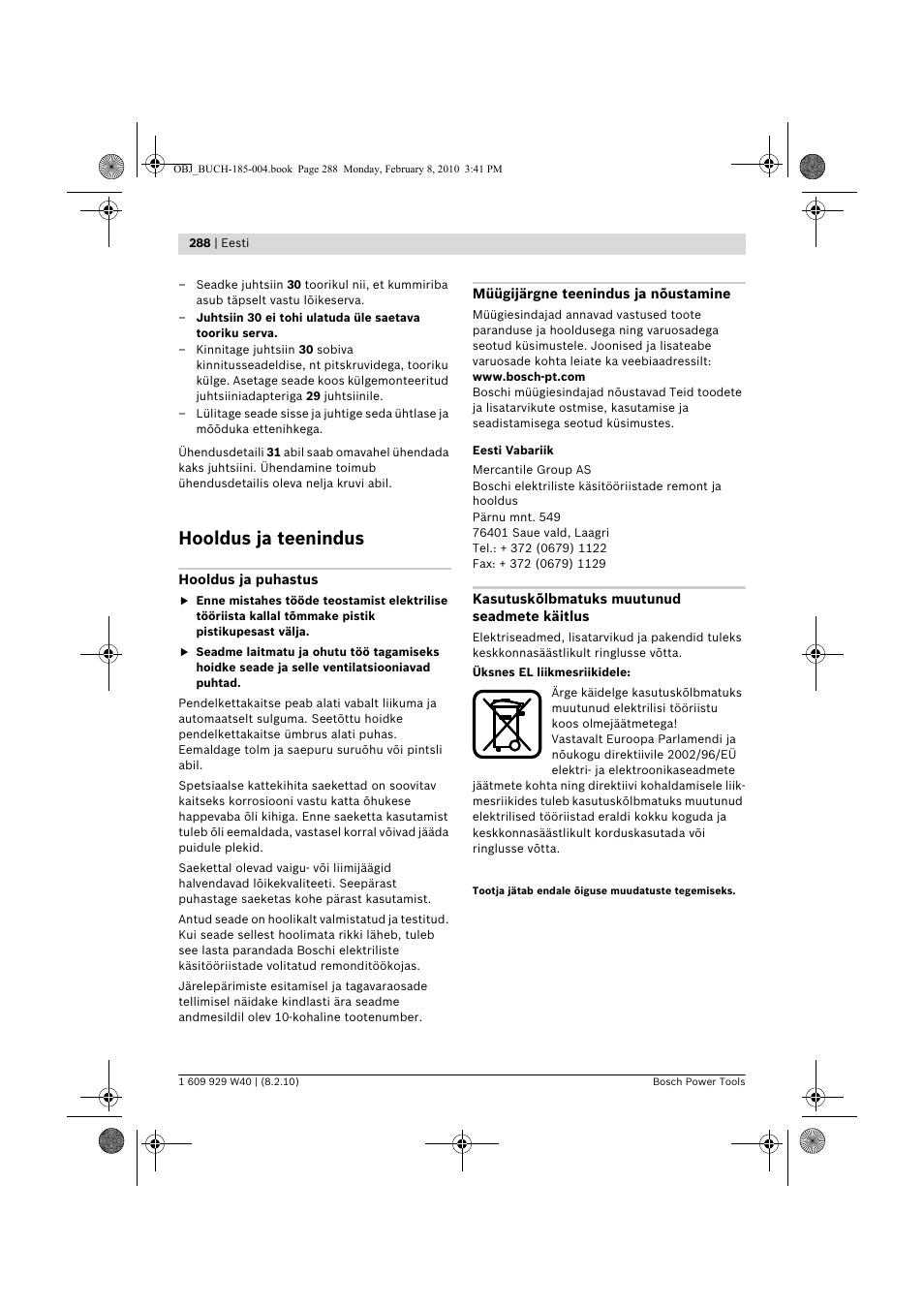 Hooldus ja teenindus | Bosch GKS 160 Professional User Manual | Page 288 / 333