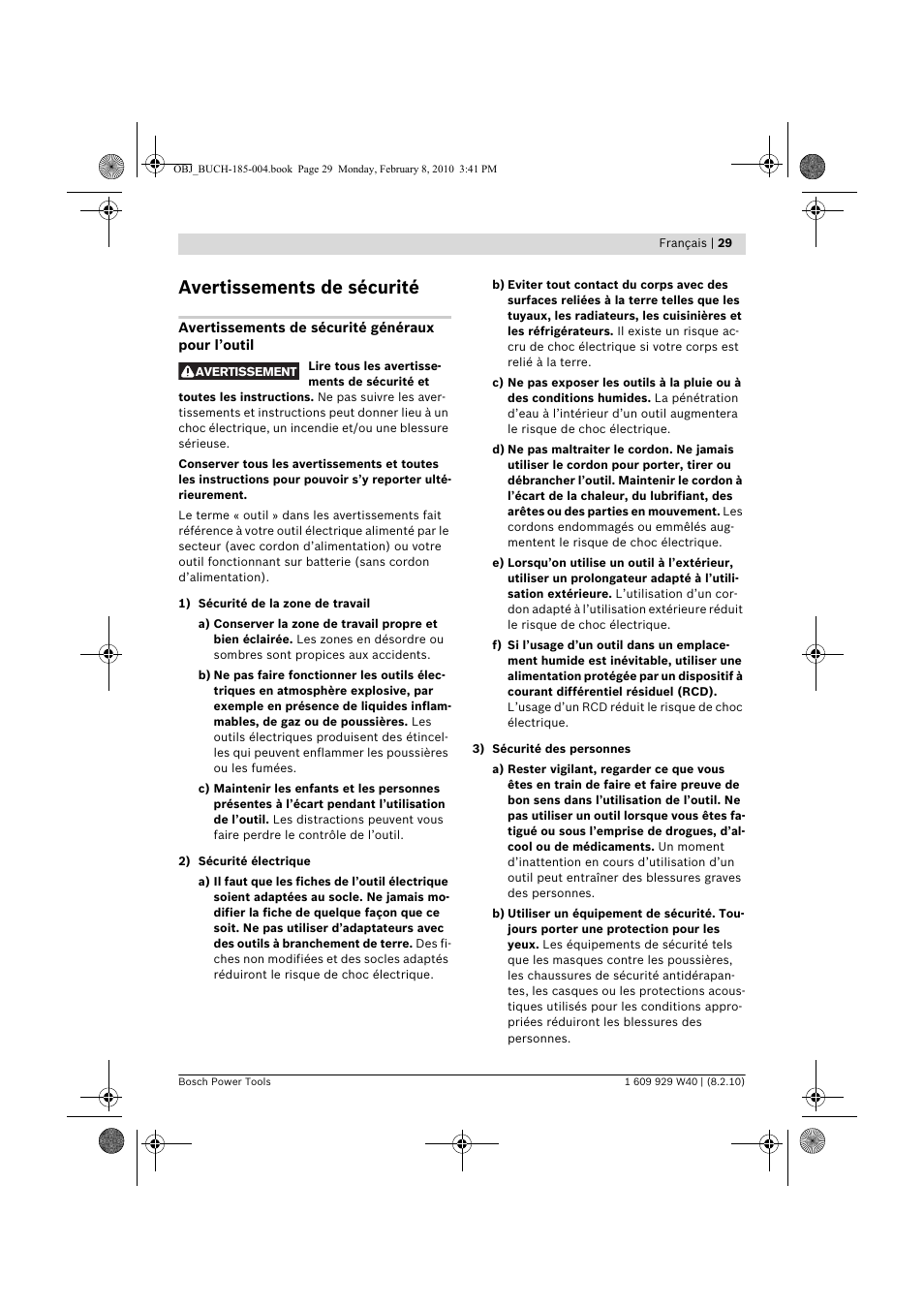 Avertissements de sécurité | Bosch GKS 160 Professional User Manual | Page 29 / 333