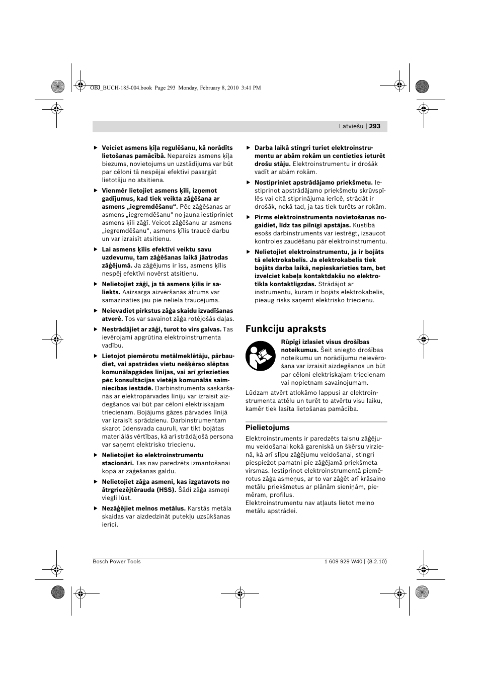 Funkciju apraksts | Bosch GKS 160 Professional User Manual | Page 293 / 333