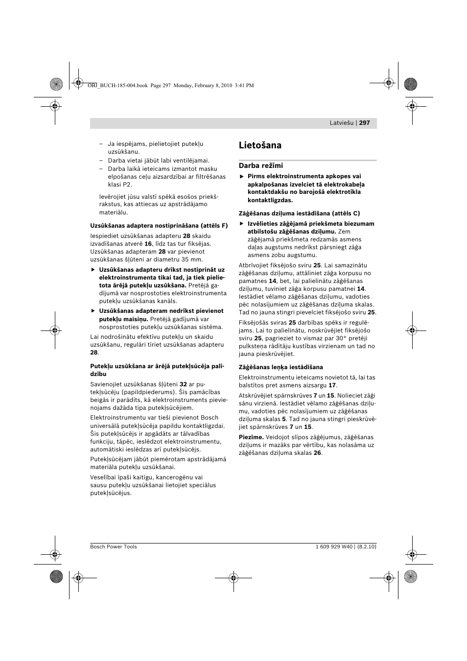 Lietošana | Bosch GKS 160 Professional User Manual | Page 297 / 333