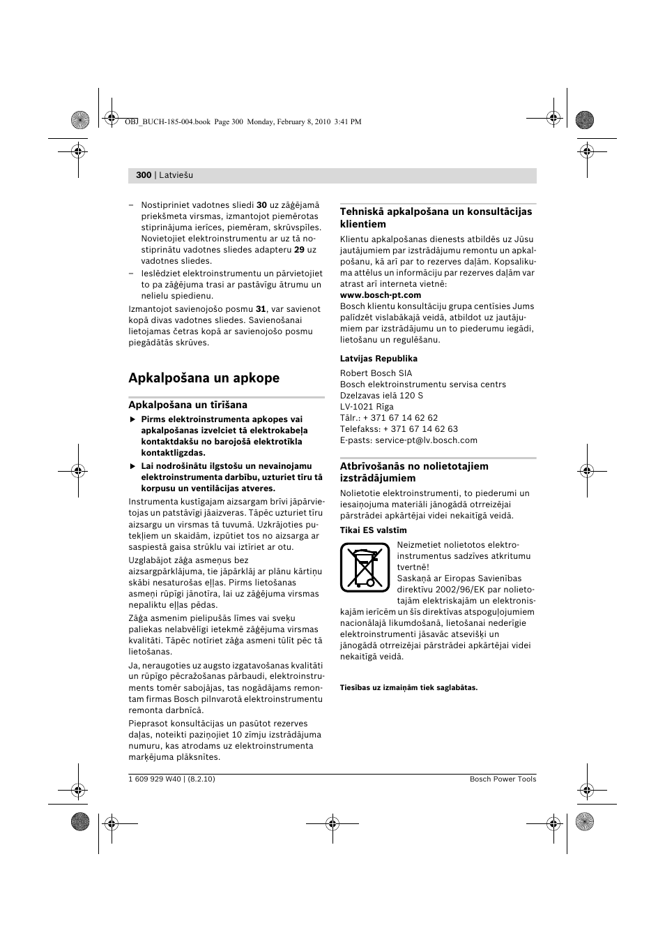 Apkalpošana un apkope | Bosch GKS 160 Professional User Manual | Page 300 / 333