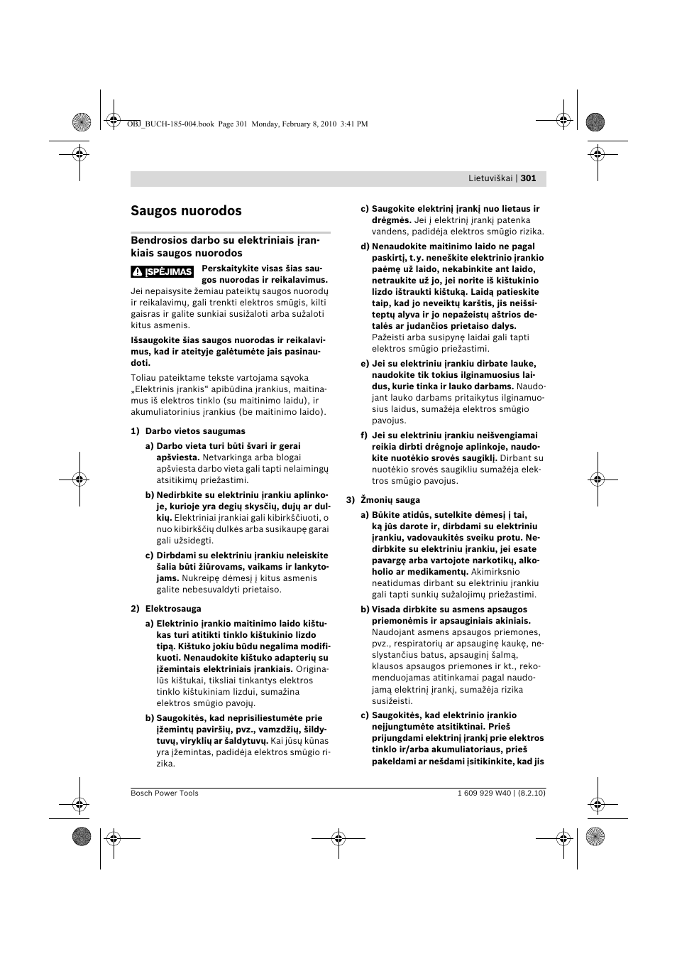 Saugos nuorodos | Bosch GKS 160 Professional User Manual | Page 301 / 333