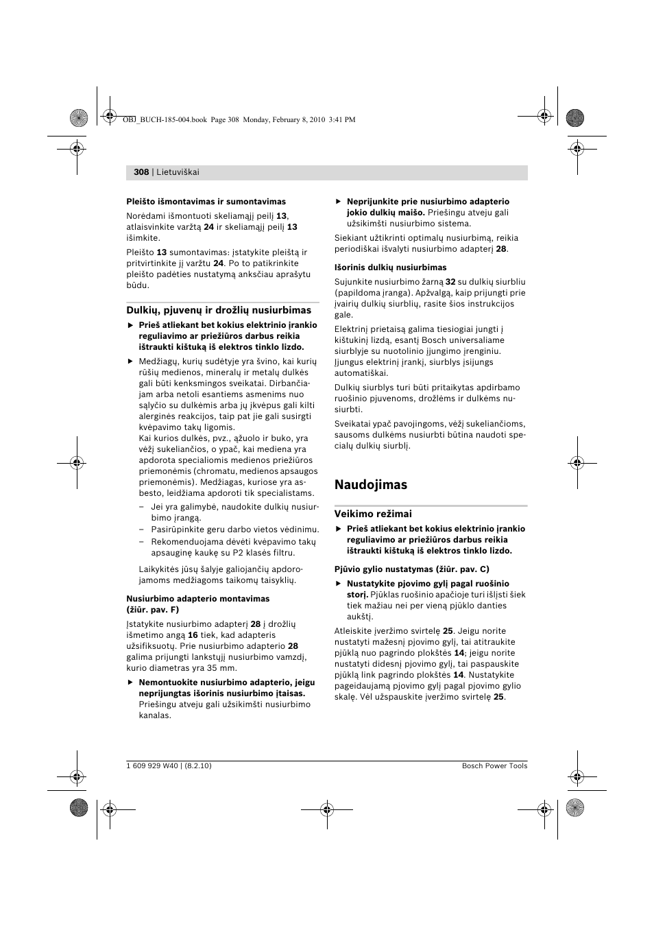 Naudojimas | Bosch GKS 160 Professional User Manual | Page 308 / 333