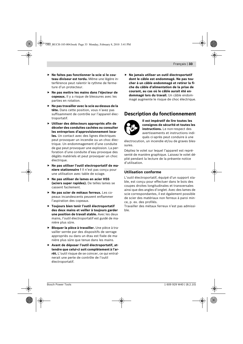 Description du fonctionnement | Bosch GKS 160 Professional User Manual | Page 33 / 333