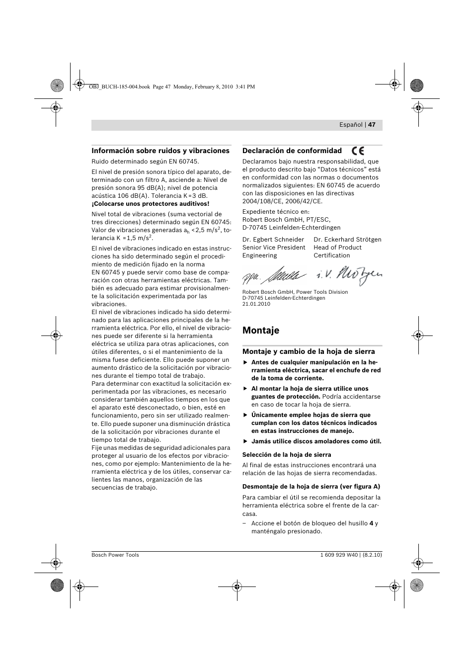 Montaje | Bosch GKS 160 Professional User Manual | Page 47 / 333