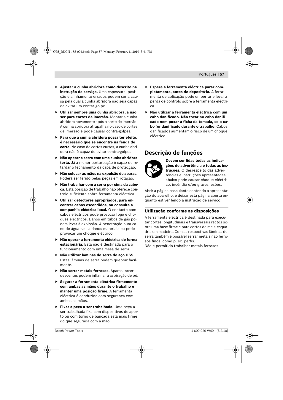 Descrição de funções | Bosch GKS 160 Professional User Manual | Page 57 / 333