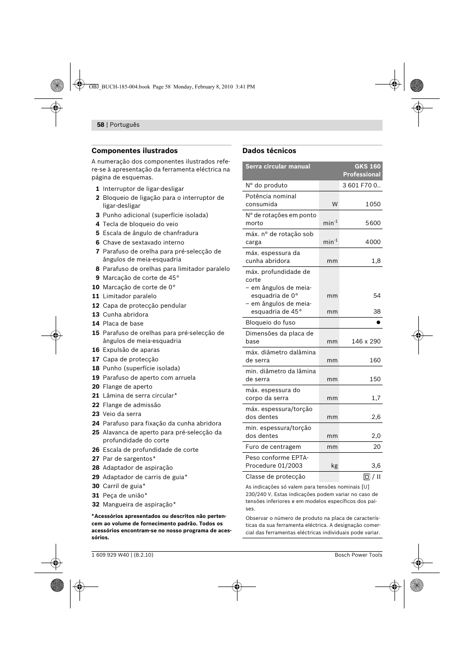 Bosch GKS 160 Professional User Manual | Page 58 / 333