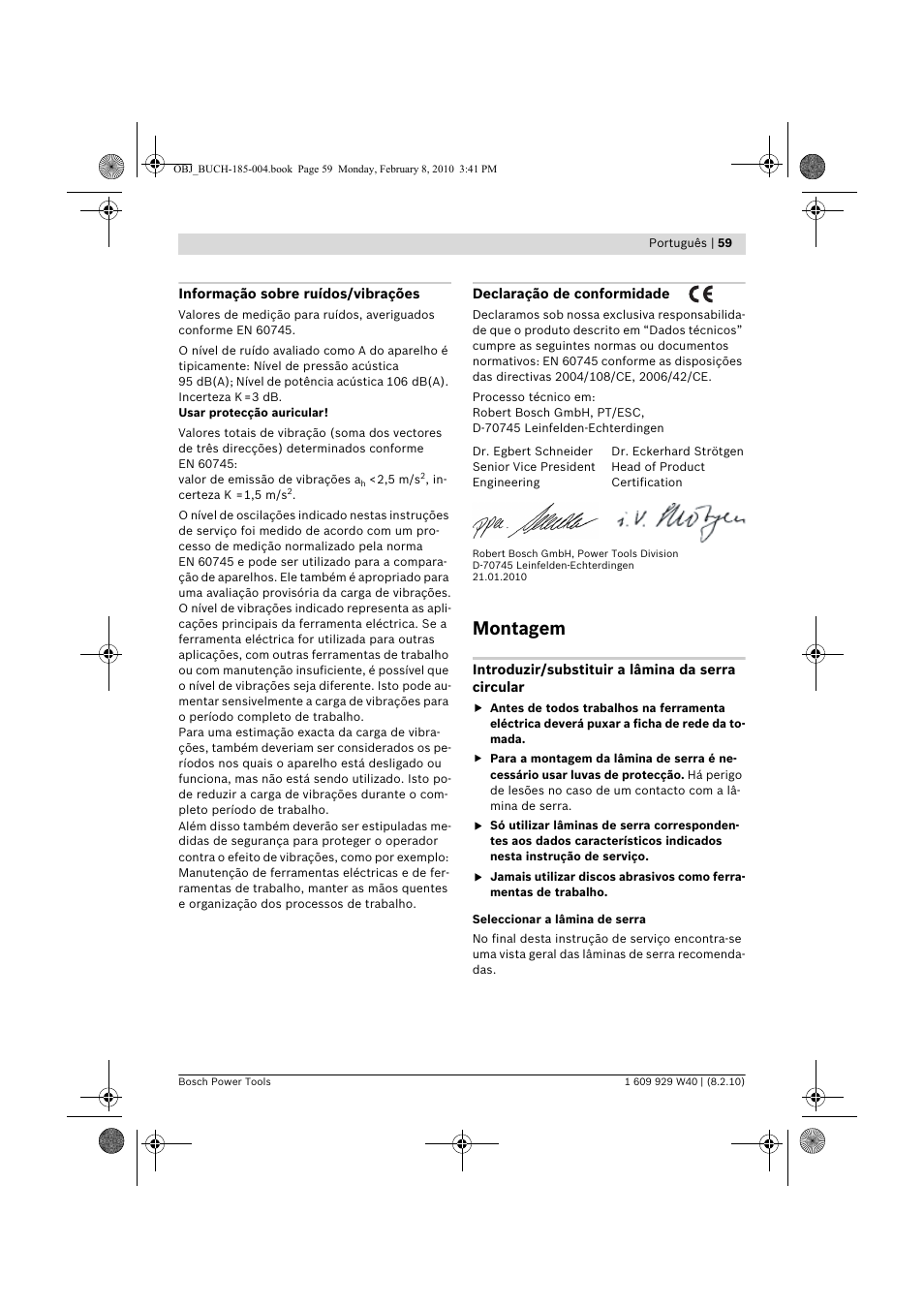 Montagem | Bosch GKS 160 Professional User Manual | Page 59 / 333