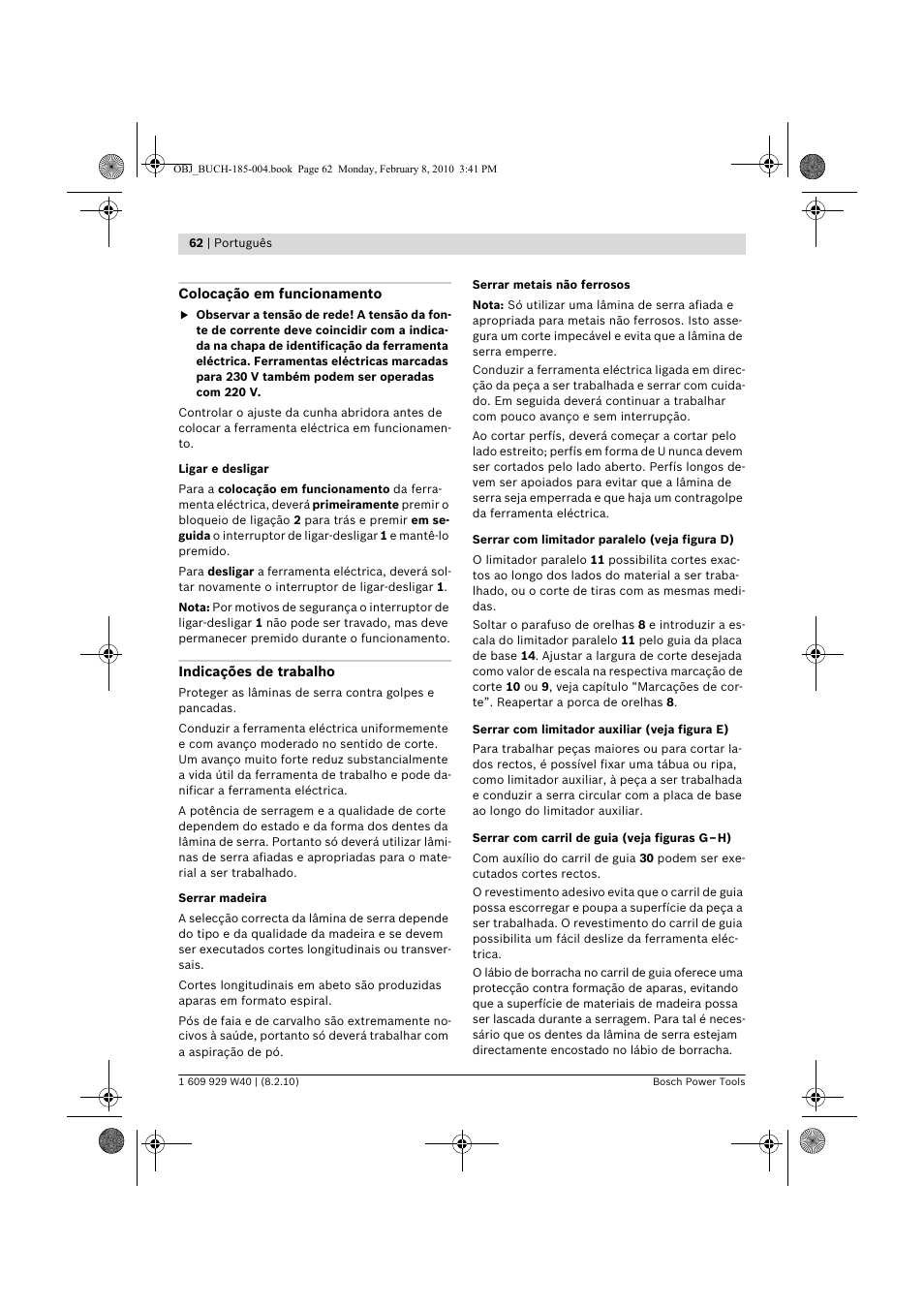 Bosch GKS 160 Professional User Manual | Page 62 / 333