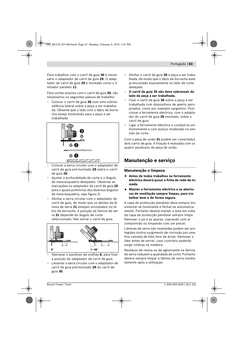 Manutenção e serviço | Bosch GKS 160 Professional User Manual | Page 63 / 333