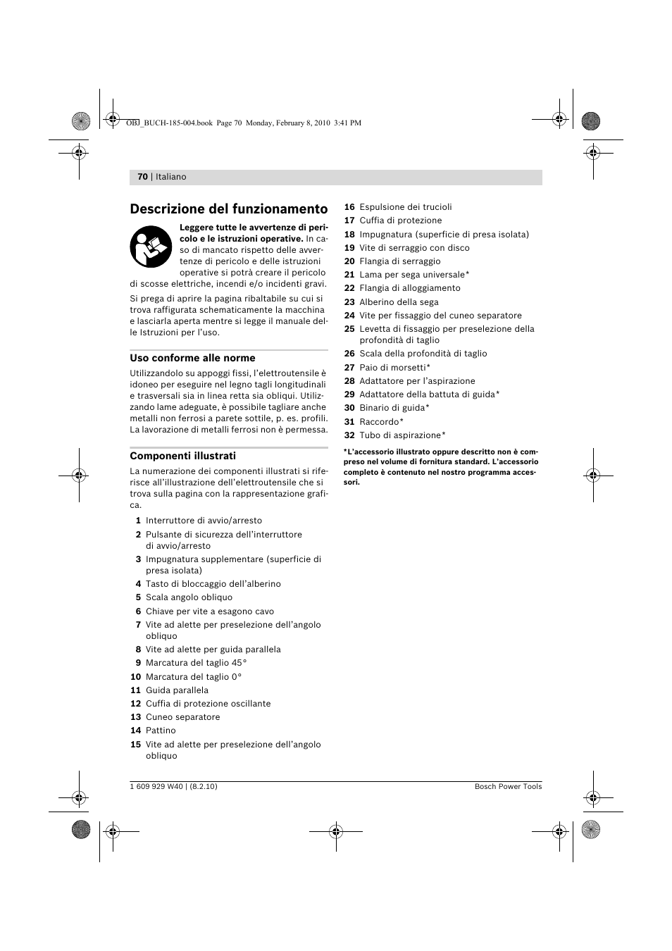 Descrizione del funzionamento | Bosch GKS 160 Professional User Manual | Page 70 / 333