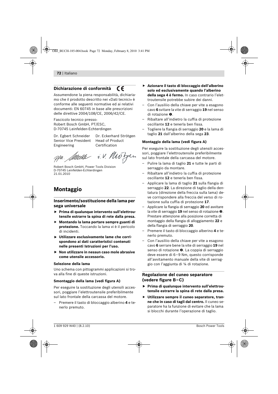 Montaggio | Bosch GKS 160 Professional User Manual | Page 72 / 333