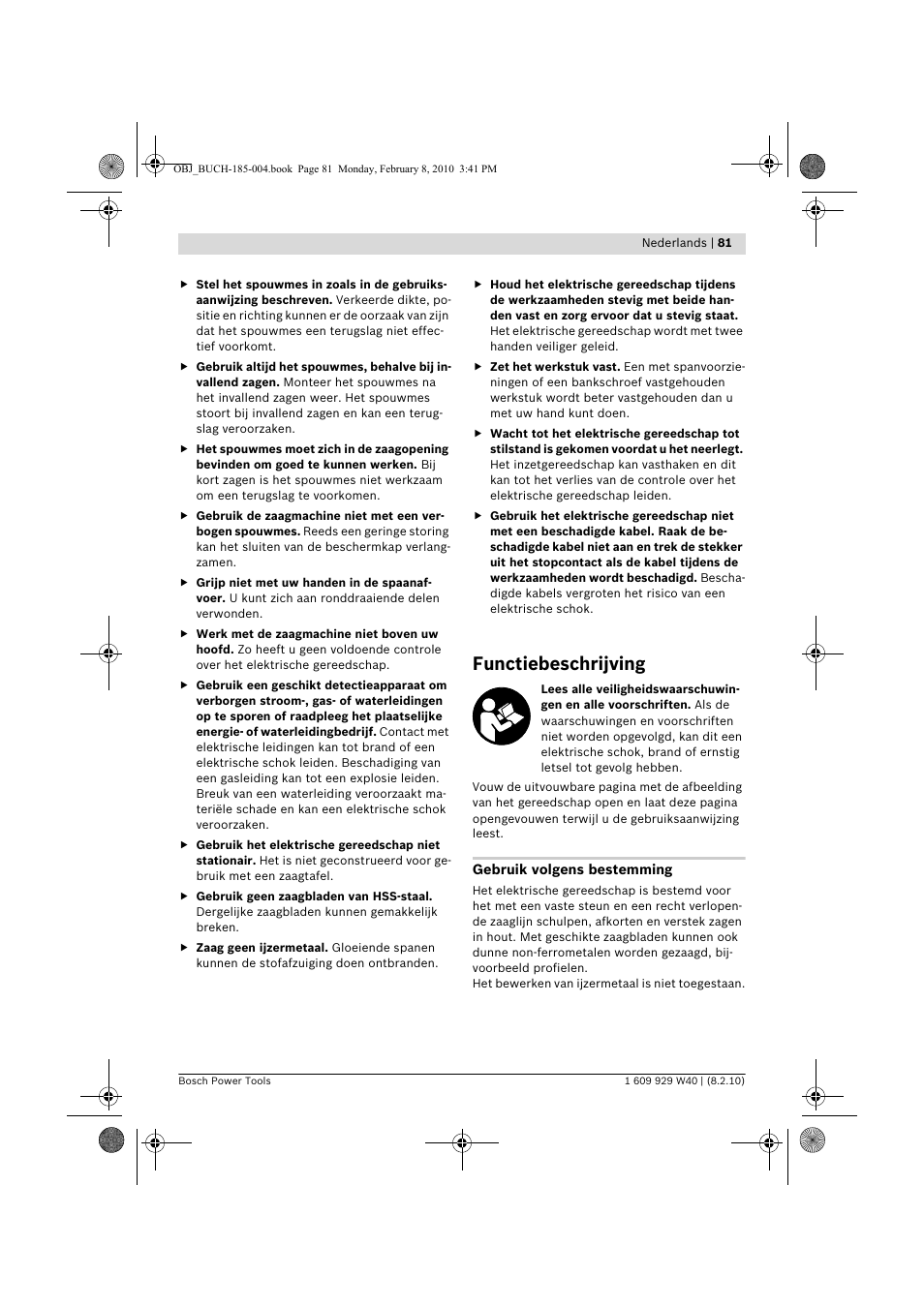 Functiebeschrijving | Bosch GKS 160 Professional User Manual | Page 81 / 333