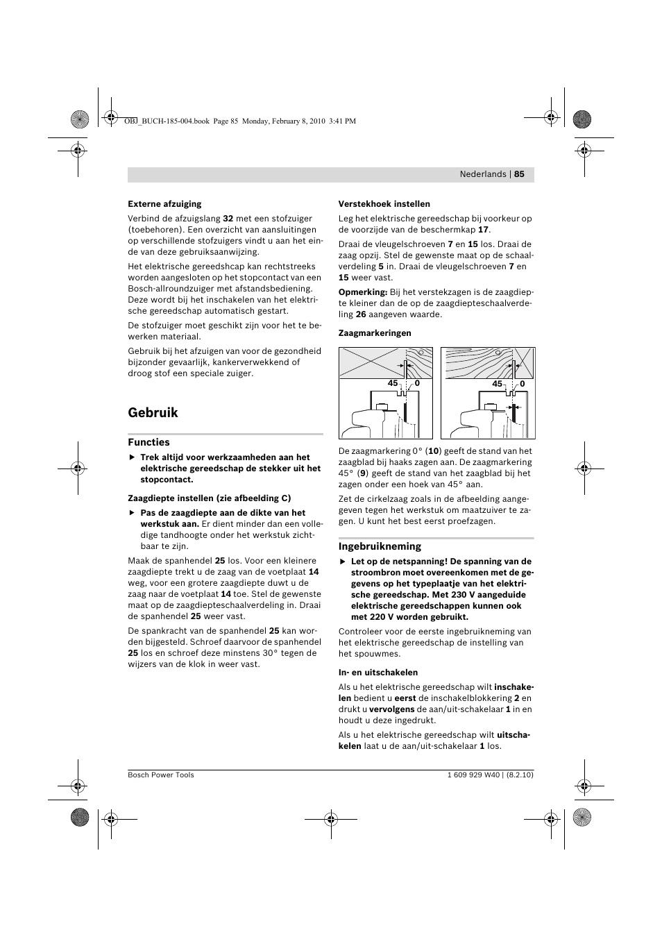 Gebruik | Bosch GKS 160 Professional User Manual | Page 85 / 333