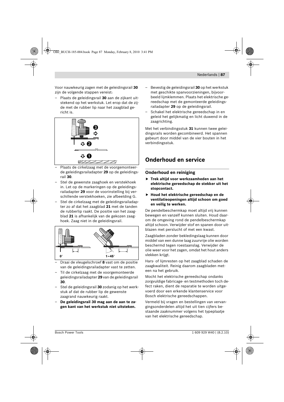 Onderhoud en service | Bosch GKS 160 Professional User Manual | Page 87 / 333