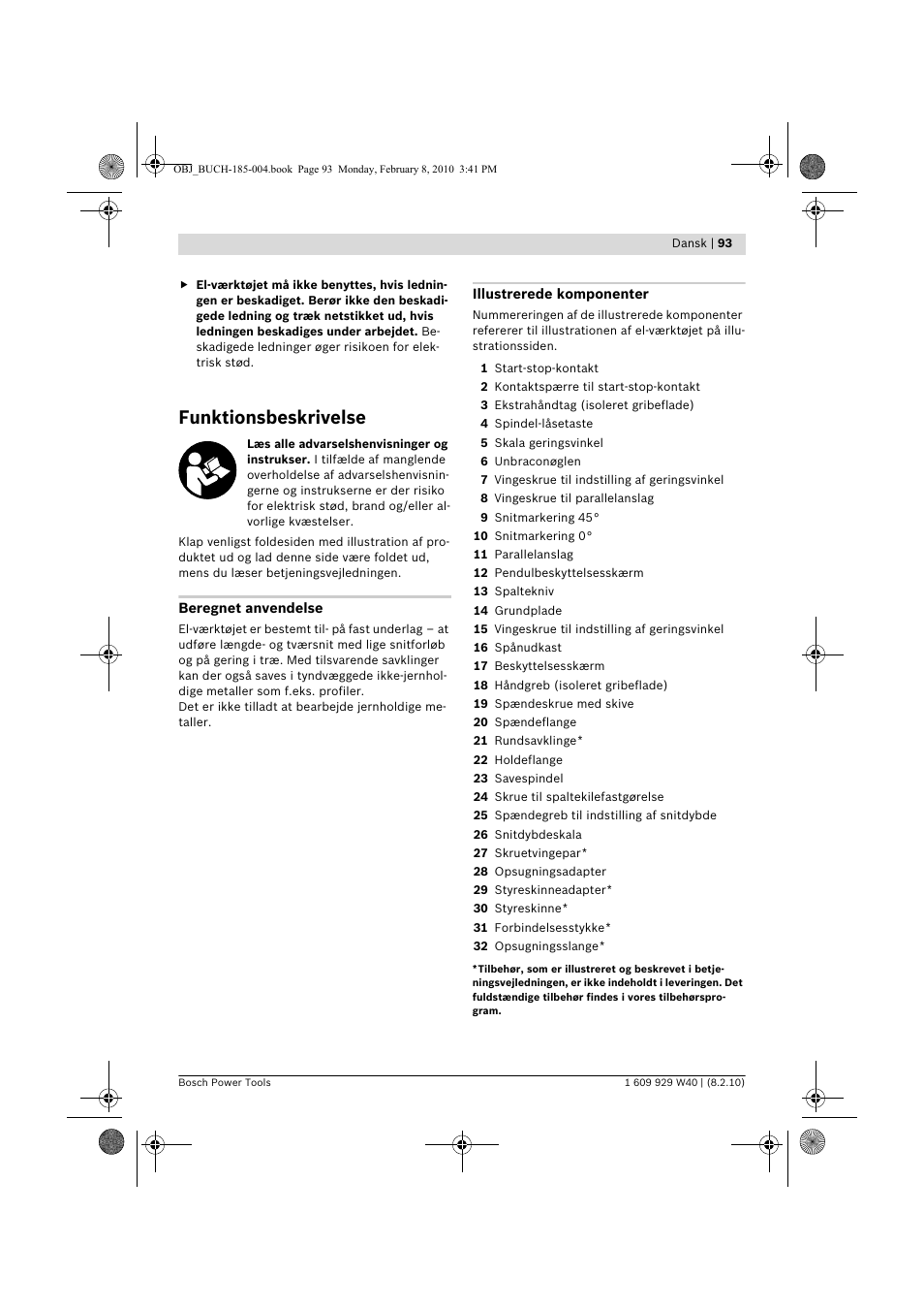 Funktionsbeskrivelse | Bosch GKS 160 Professional User Manual | Page 93 / 333