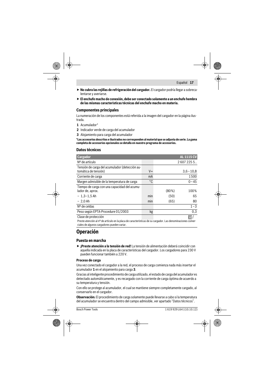 Operación | Bosch AL 1115 CV User Manual | Page 17 / 108