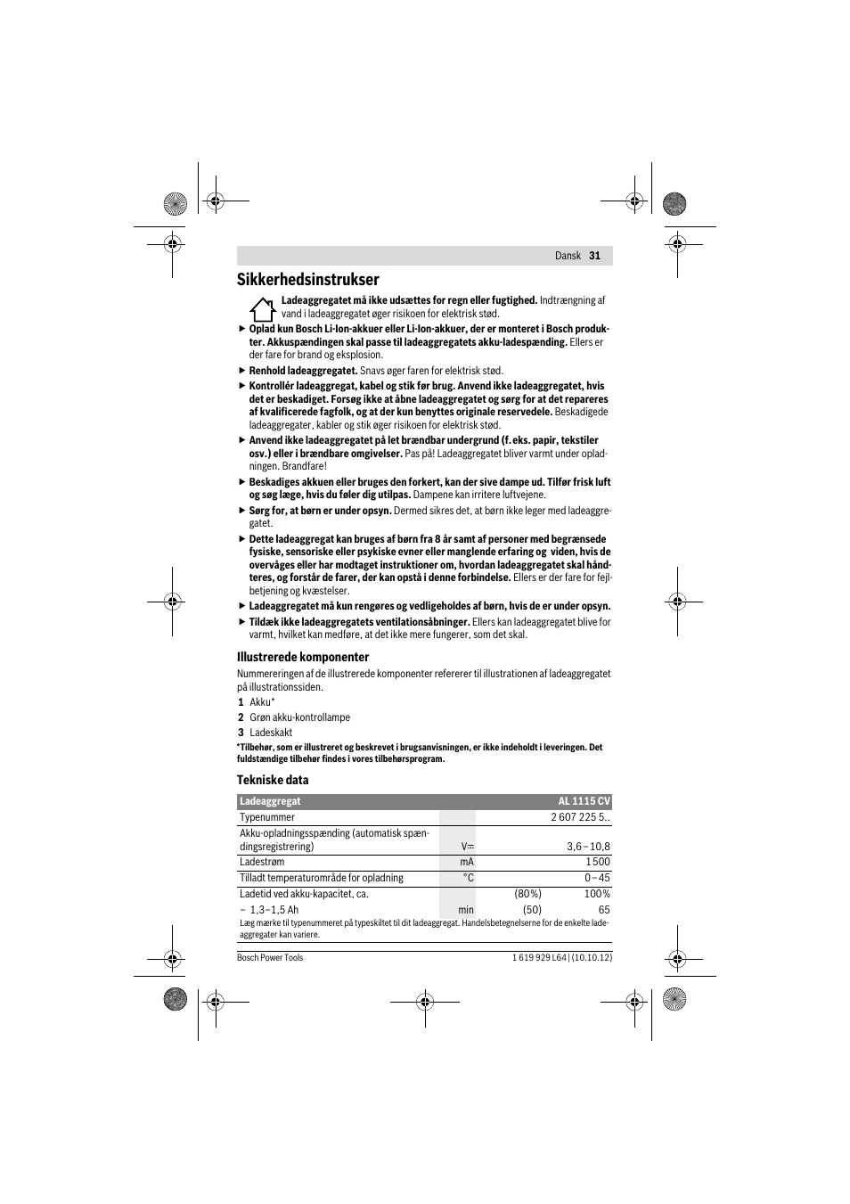Sikkerhedsinstrukser | Bosch AL 1115 CV User Manual | Page 31 / 108