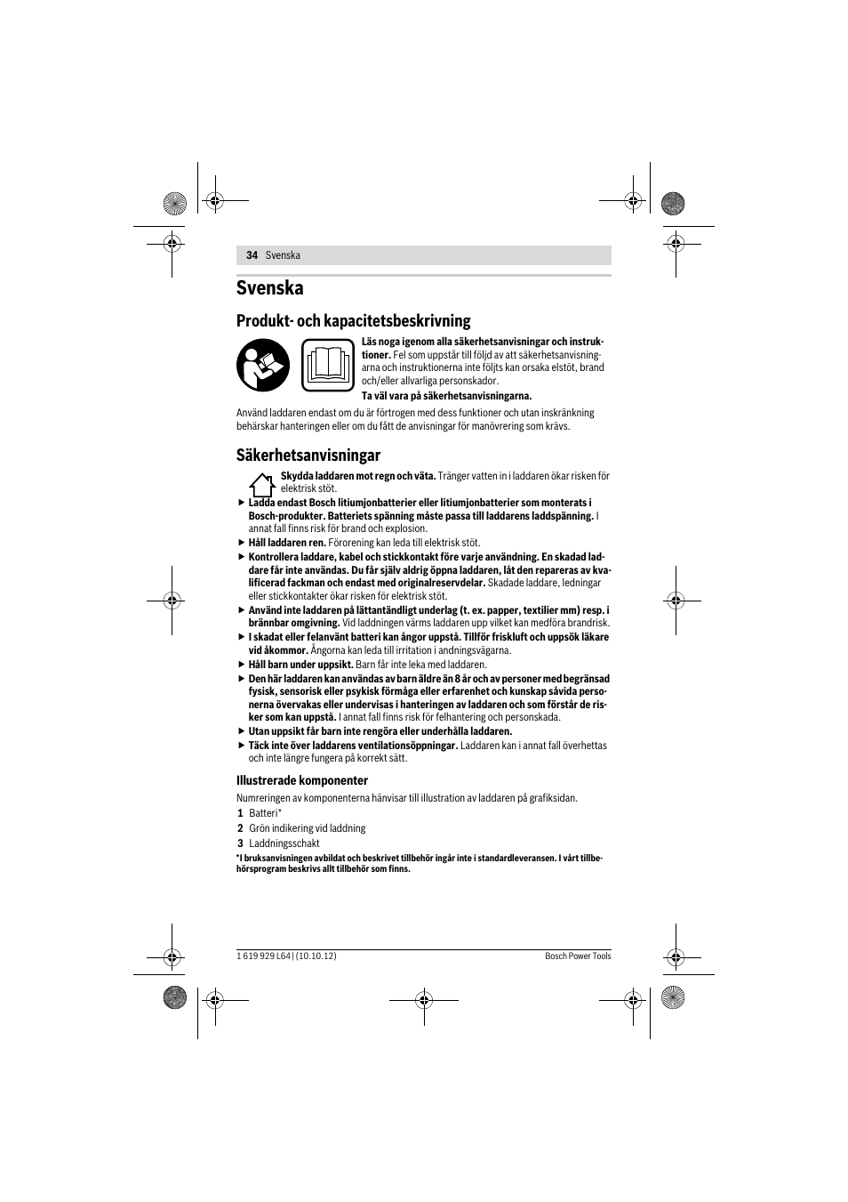 Svenska, Produkt- och kapacitetsbeskrivning, Säkerhetsanvisningar | Bosch AL 1115 CV User Manual | Page 34 / 108