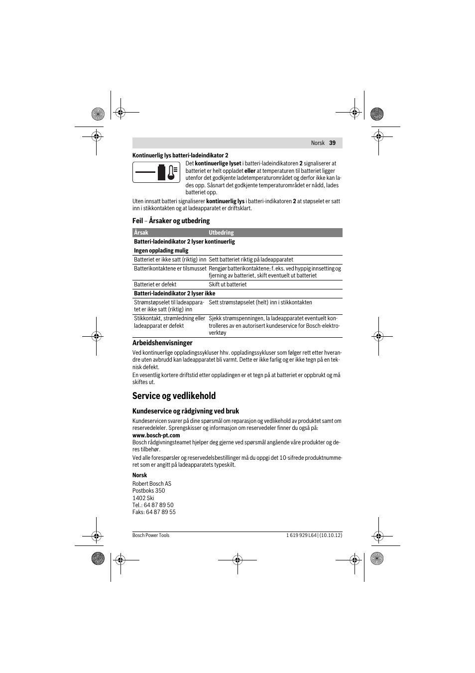 Service og vedlikehold | Bosch AL 1115 CV User Manual | Page 39 / 108