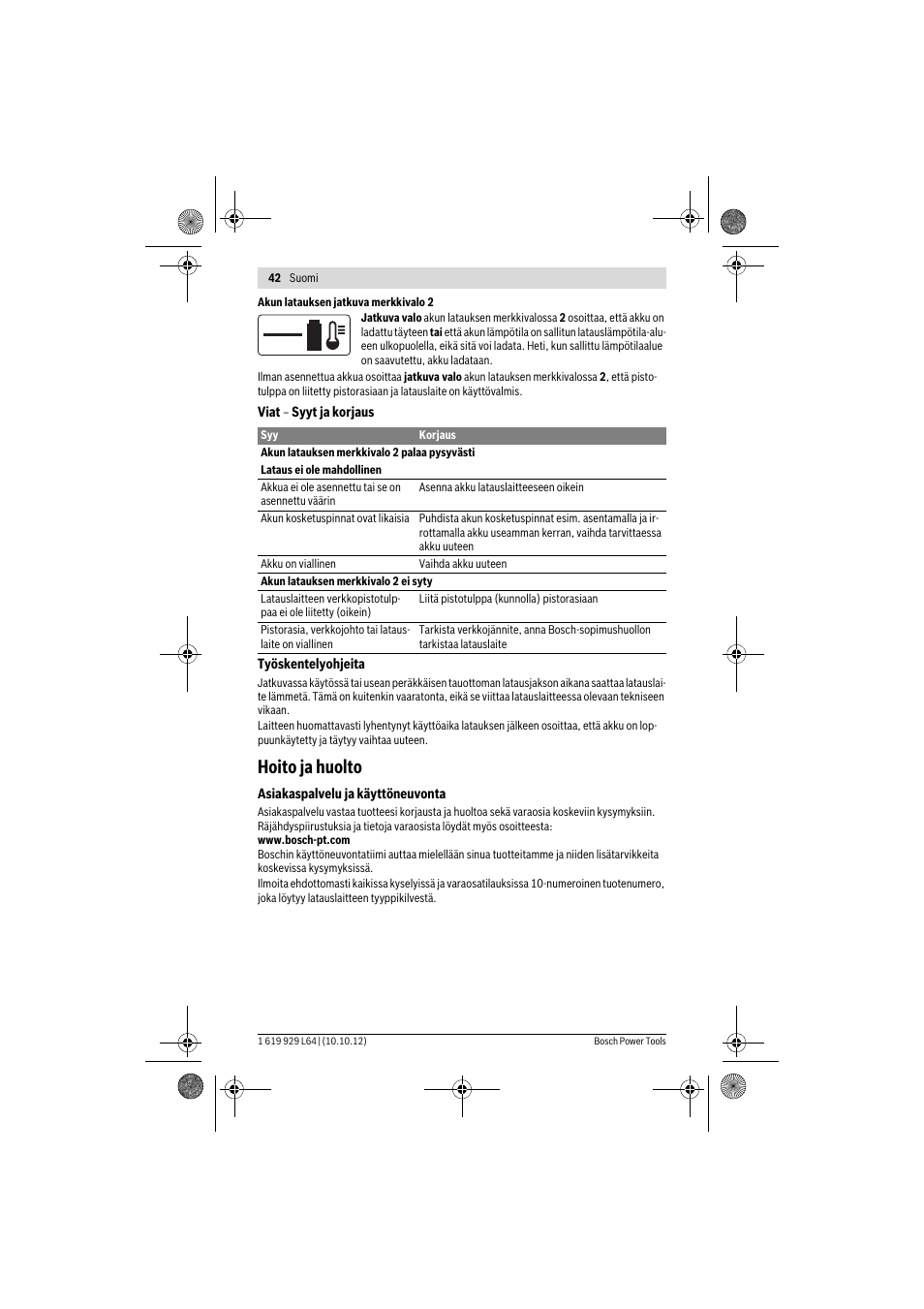 Hoito ja huolto | Bosch AL 1115 CV User Manual | Page 42 / 108
