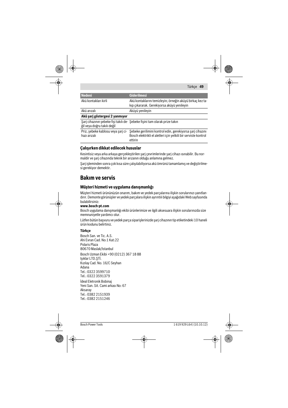 Bakım ve servis | Bosch AL 1115 CV User Manual | Page 49 / 108