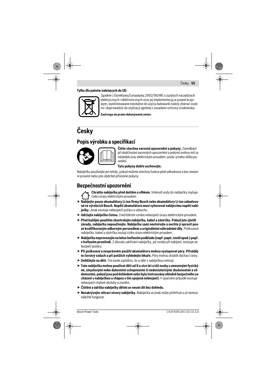 Česky, Popis výrobku a specifikací, Bezpečnostní upozornění | Bosch AL 1115 CV User Manual | Page 55 / 108