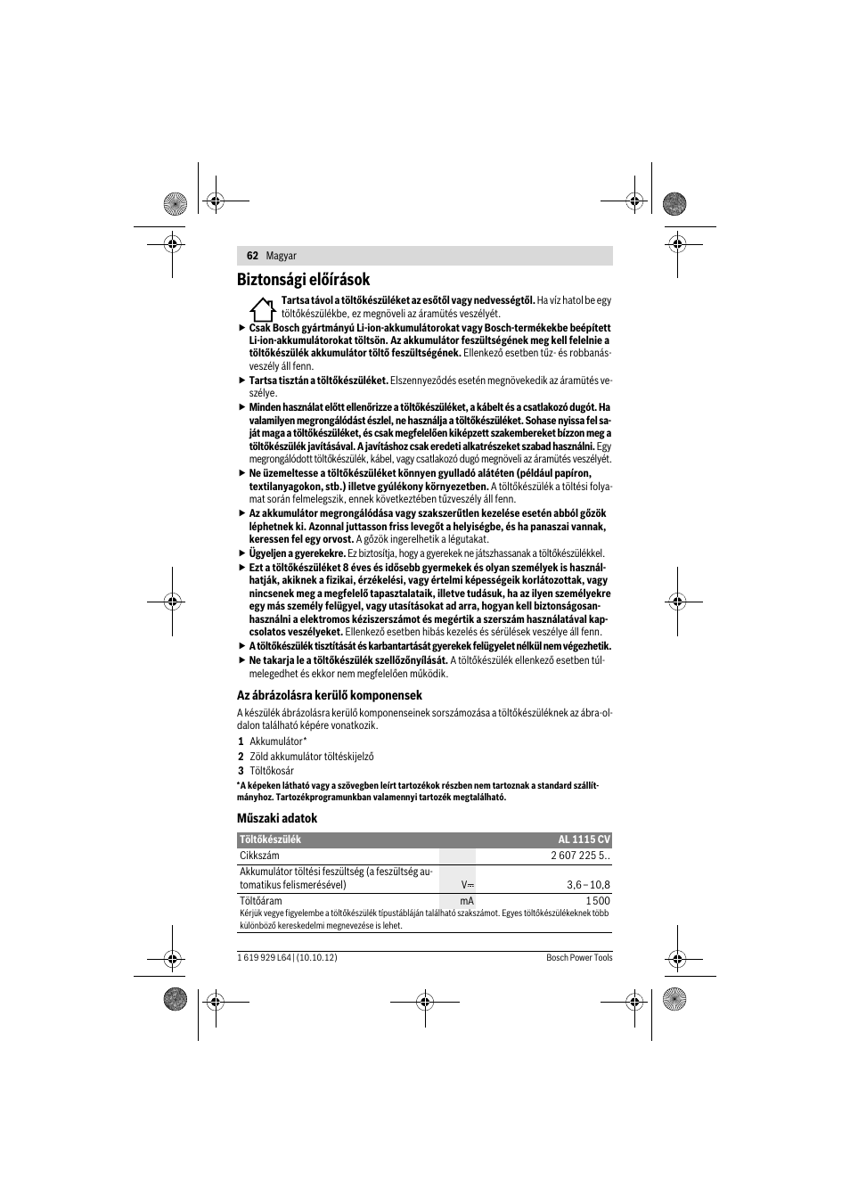 Biztonsági előírások | Bosch AL 1115 CV User Manual | Page 62 / 108