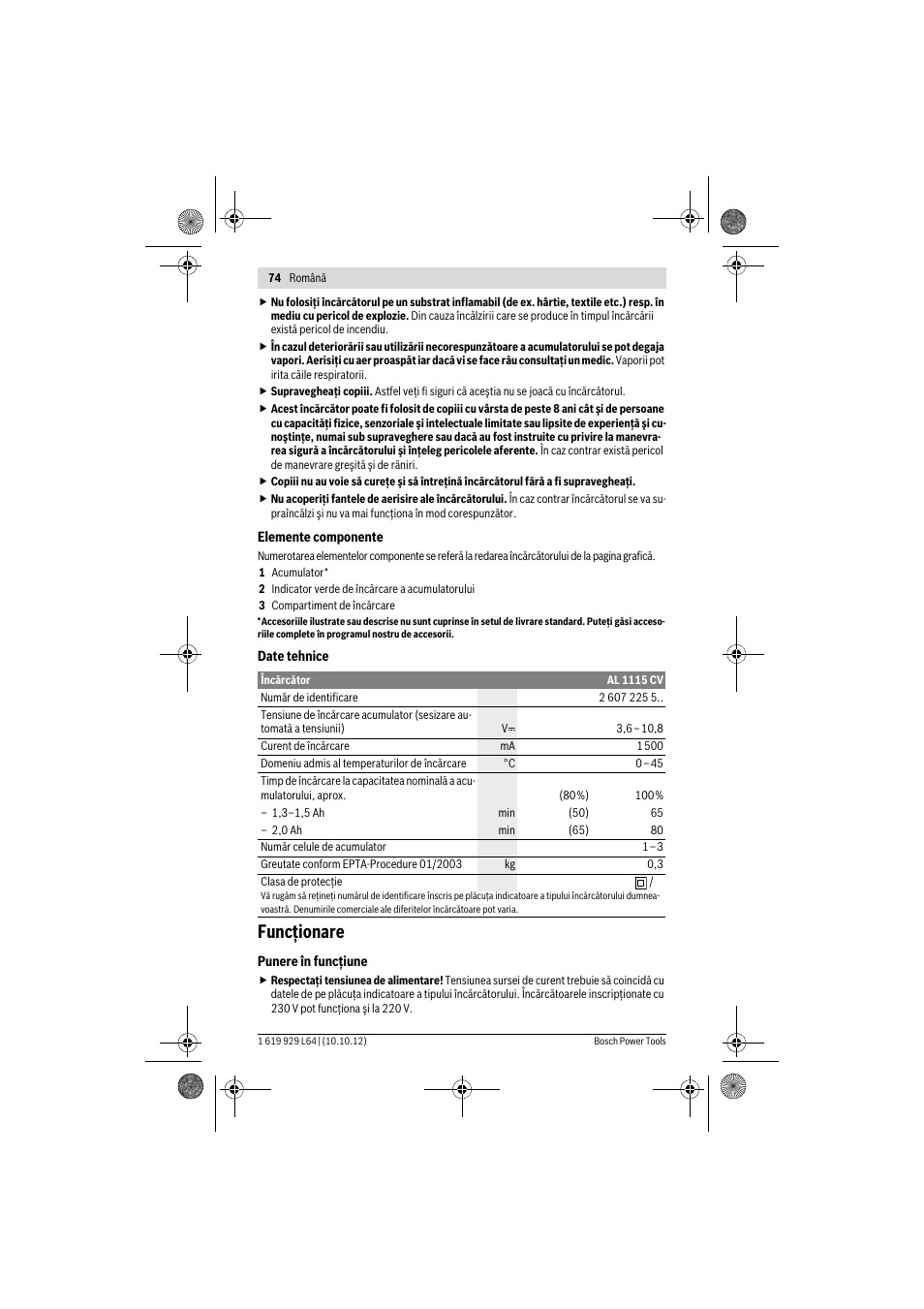 Funcţionare | Bosch AL 1115 CV User Manual | Page 74 / 108