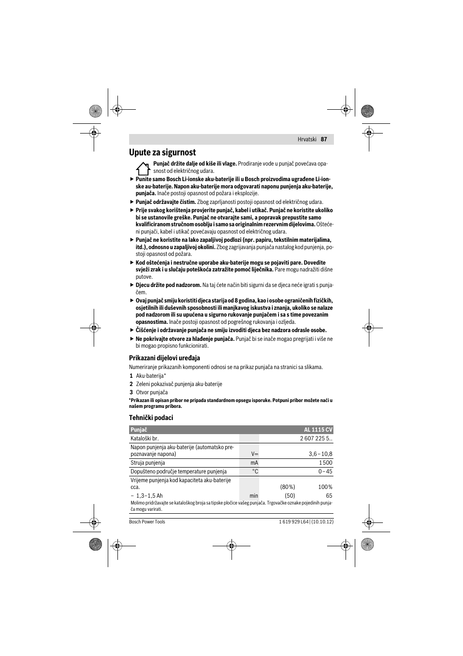 Upute za sigurnost | Bosch AL 1115 CV User Manual | Page 87 / 108