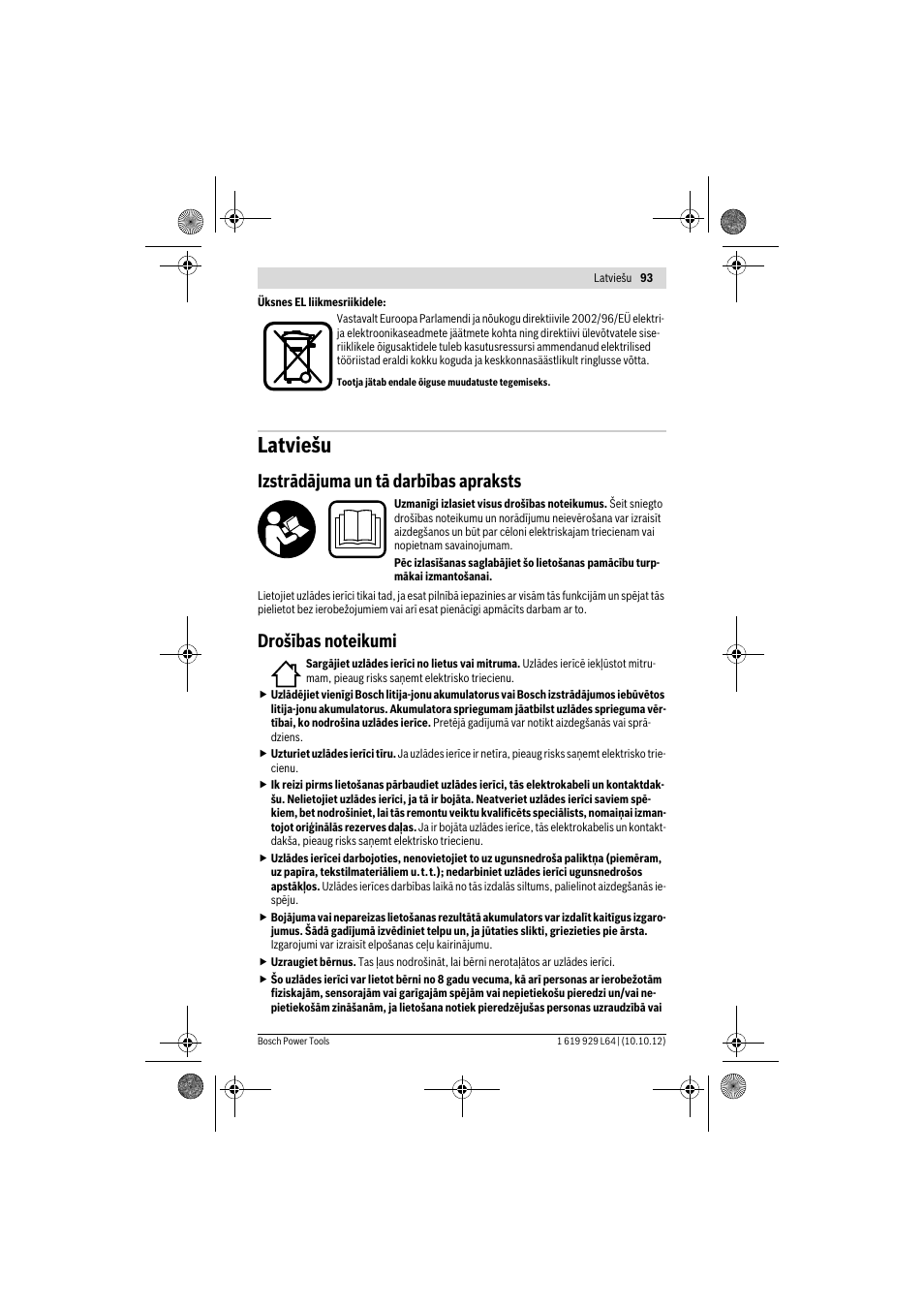 Latviešu, Izstrādājuma un tā darbības apraksts | Bosch AL 1115 CV User Manual | Page 93 / 108